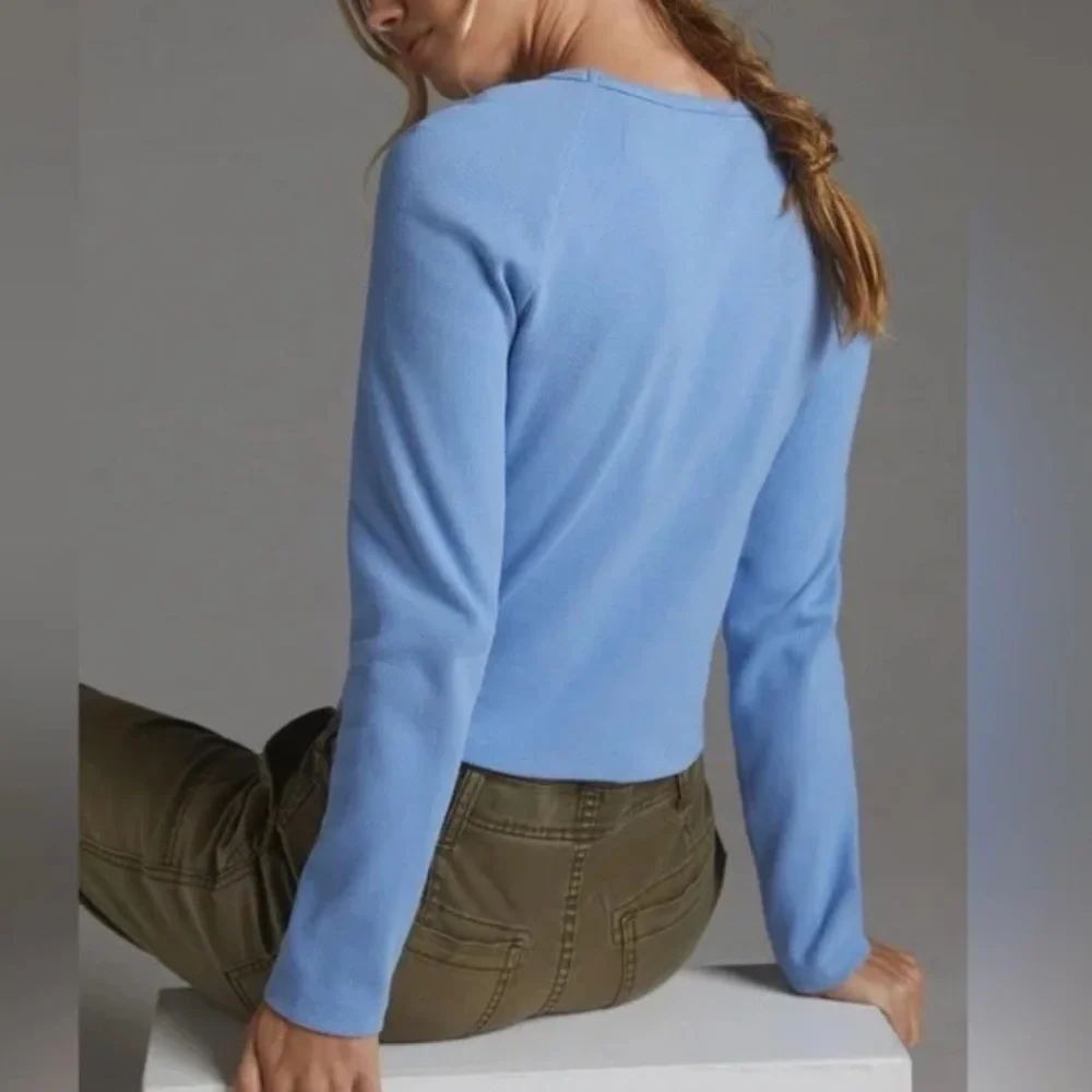 Anthropologie Cut-Out Top Long-Sleeve Ribbed Women’s Medium Blue
